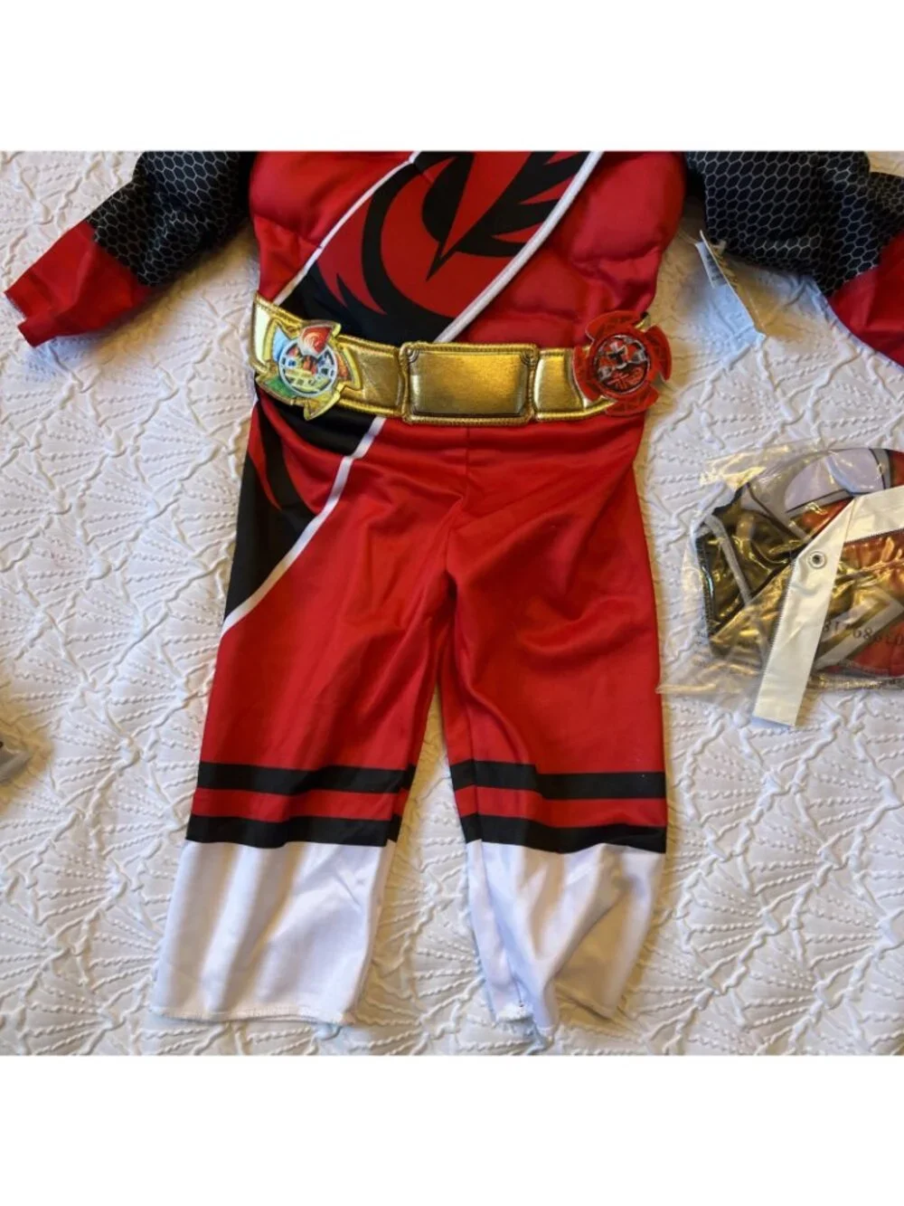 Boys Red Power Ranger Mighty Morphin Muscle Costume & Mask Toddler 2T NEW